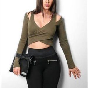 Olive green wrap crop top